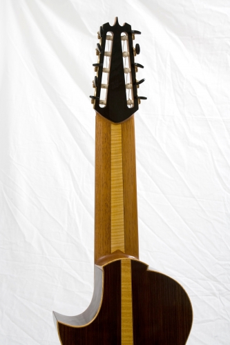 10-snarige gitaar met Florentijnse cutaway, hals. Afwerking schellak.JPG