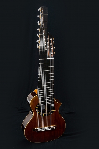 左の14単弦アルトギター、スケール：555mm.。Fitzroya cupressoides • Dalbergia nigra。Rodolfo Cucculelli弦楽器製作者。.JPG